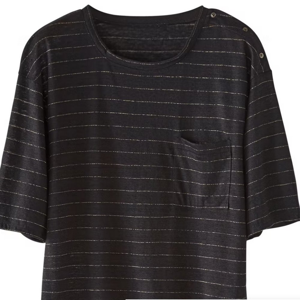 Wrap London Linen Tee Shirt Gold/Metallic stripe, Size 6 (Medium)